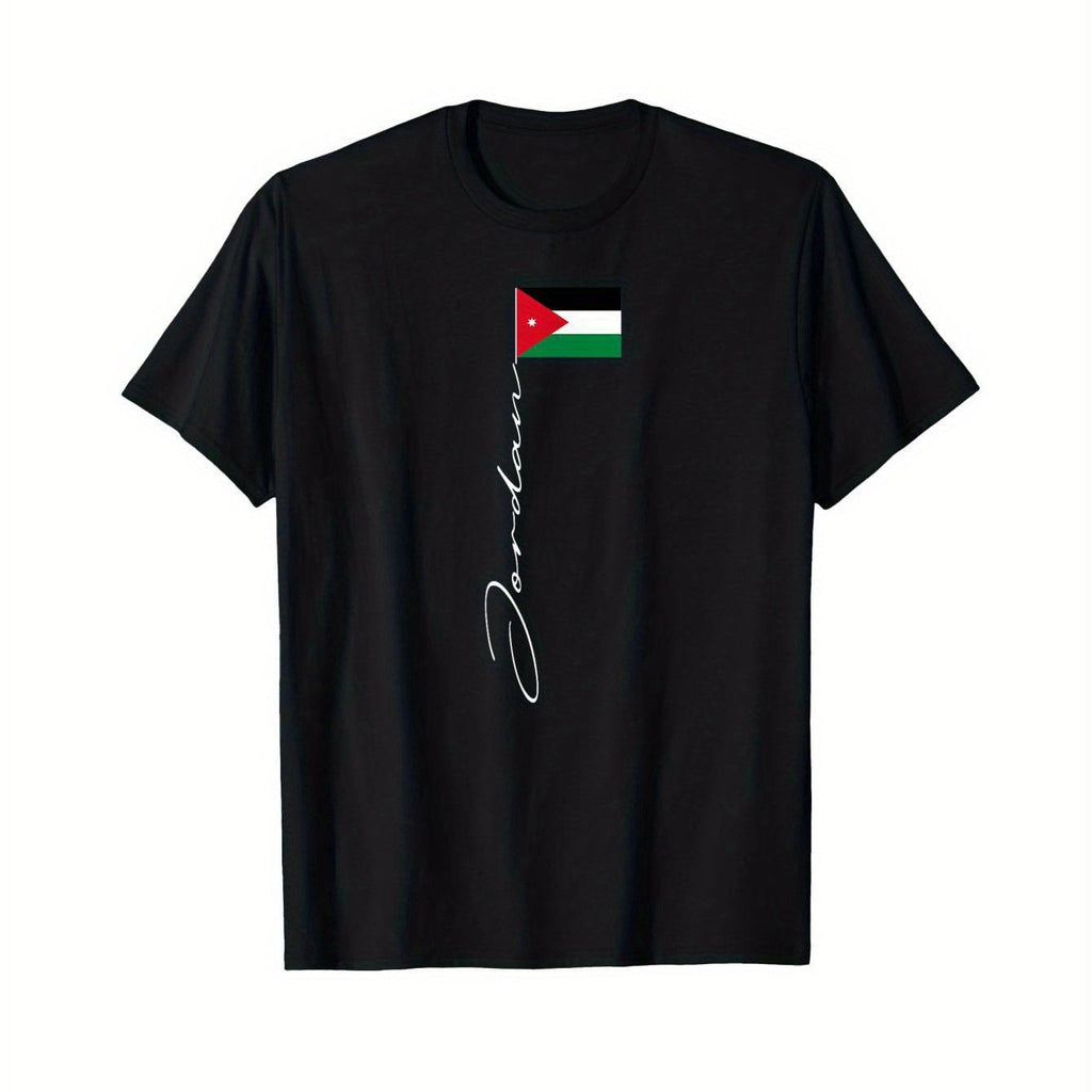 Jordan Signature Flagpole Patriotic Jordan Flag T-shirt, 100% Cotton Single Side Printed T-shirt, Men'S and Women'S Casual T-shirt, Valentine'S Day Gift, Black Short Sleeve