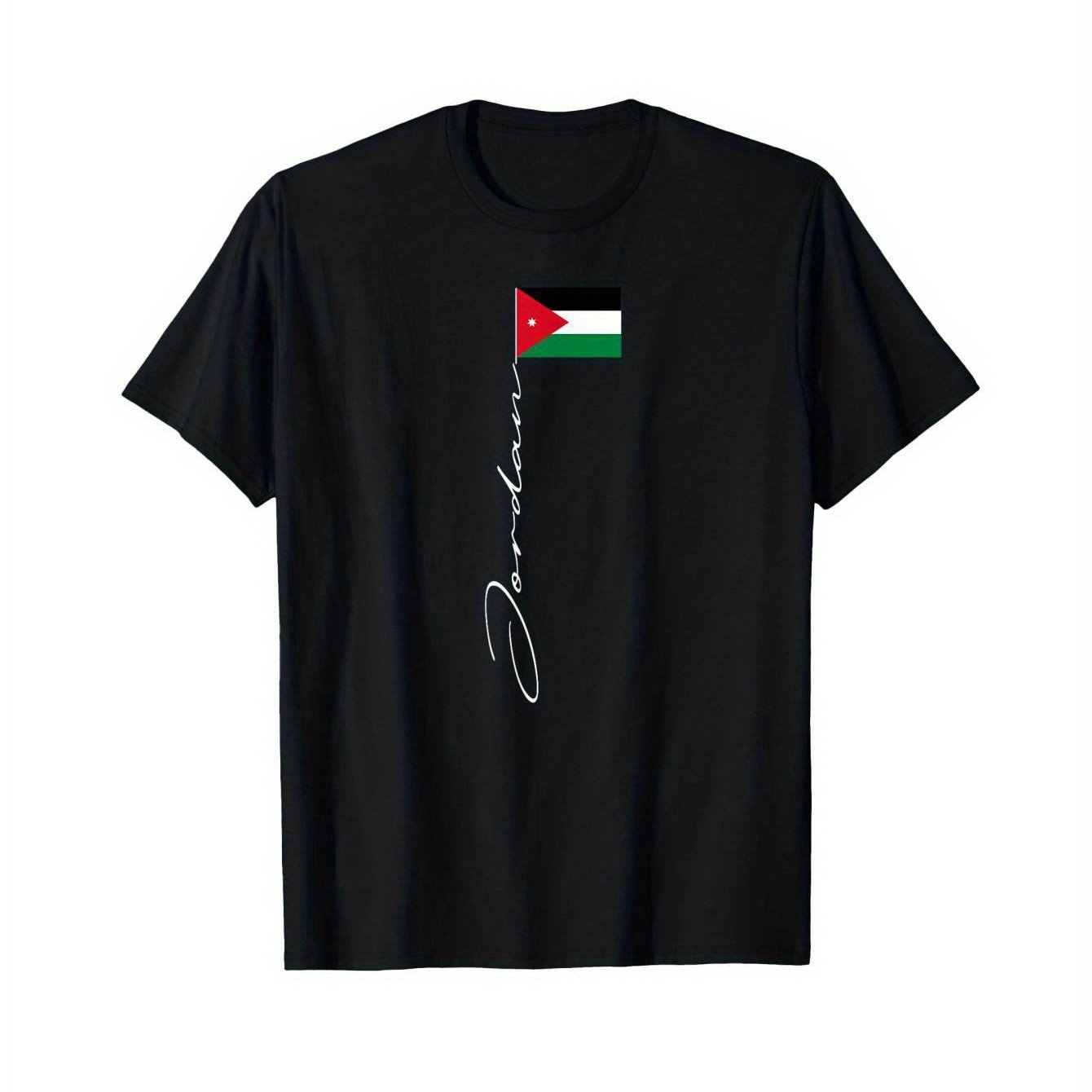Jordan Signature Flagpole Patriotic Jordan Flag T-shirt, 100% Cotton Single Side Printed T-shirt, Men'S and Women'S Casual T-shirt, Valentine'S Day Gift, Black Short Sleeve