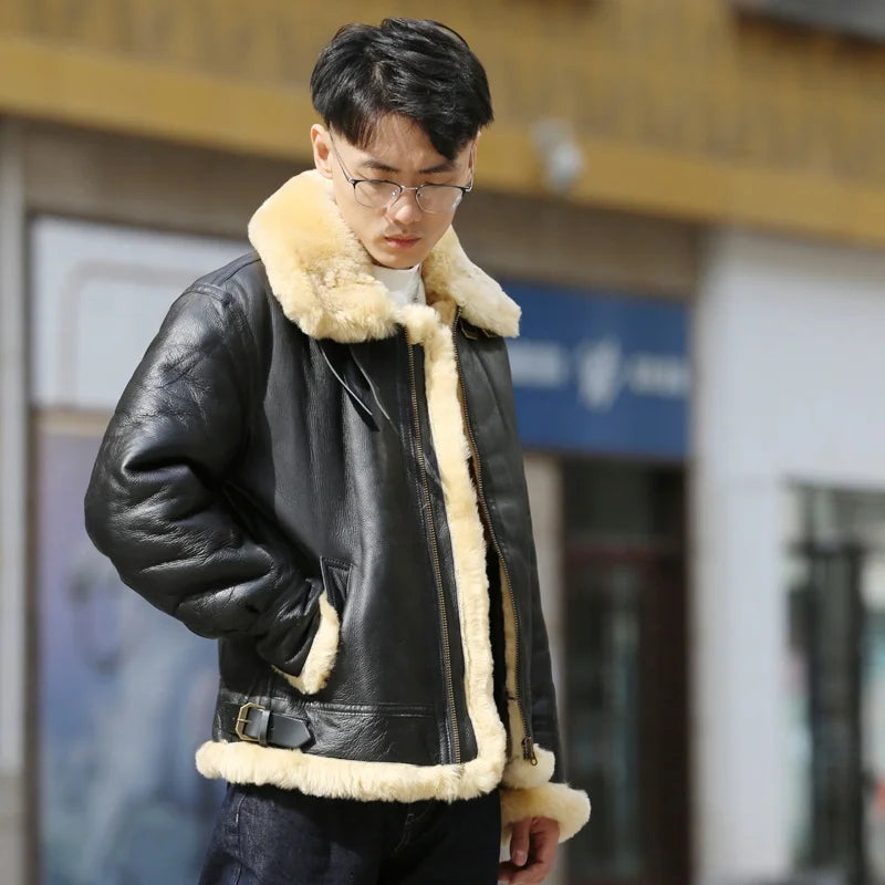 Hot Selling Custom Cool Style Best Quality New Arrival Fashionable Unisex Sheepskin Fur Coats Winter B3 Bomber Leather Jackets