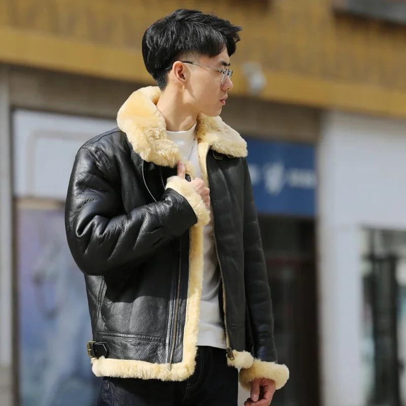 Hot Selling Custom Cool Style Best Quality New Arrival Fashionable Unisex Sheepskin Fur Coats Winter B3 Bomber Leather Jackets