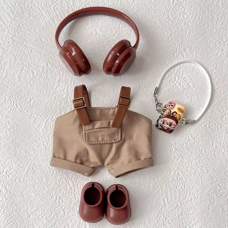 labubu clothes for 15-17cm Labubu clothing set includes headphones waist belt pants and accessories