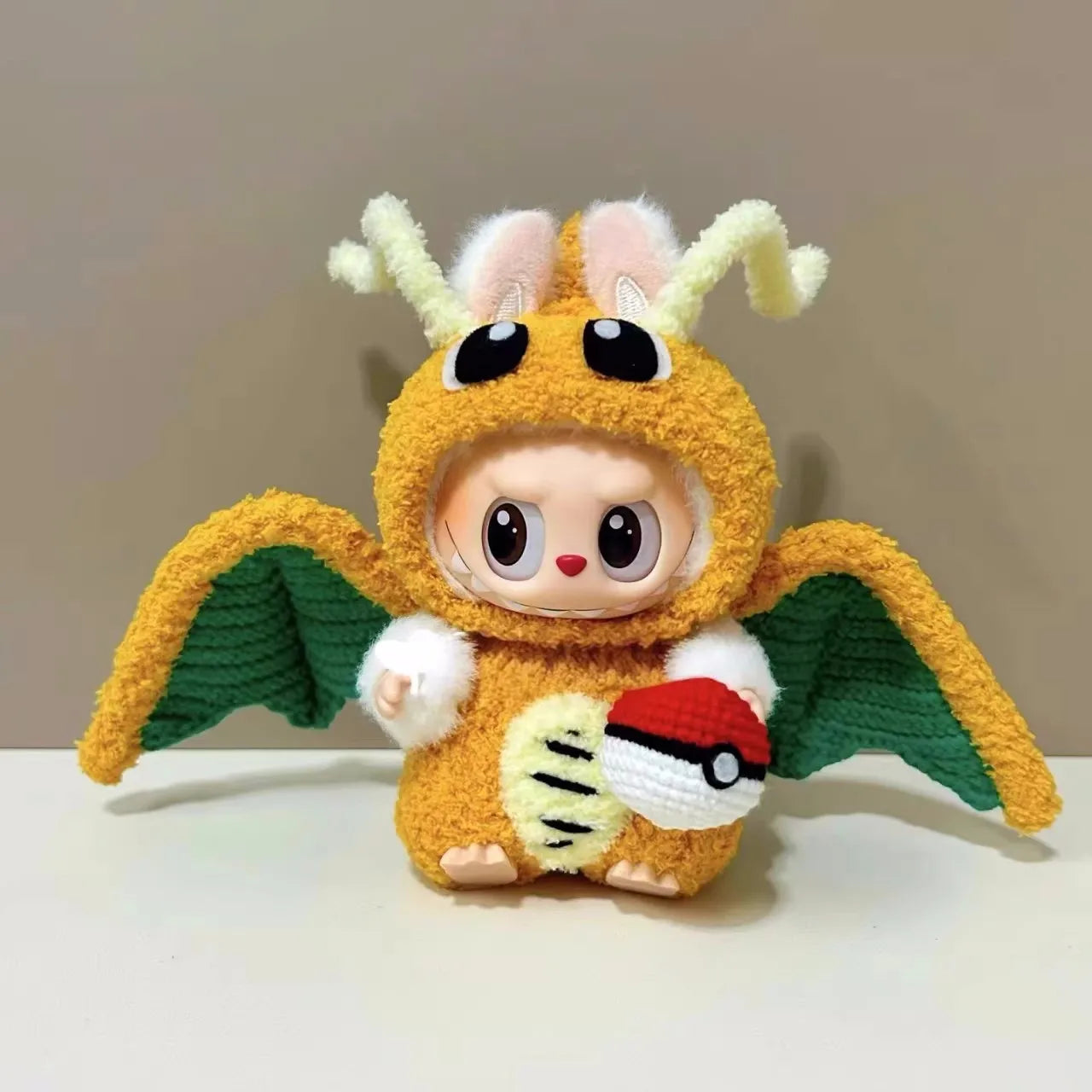 Labubu doll pendant, packaging decoration, rubber doll clothes, rabubu v2v1 sitting party Head cover hat heartbeat macaron 15cm