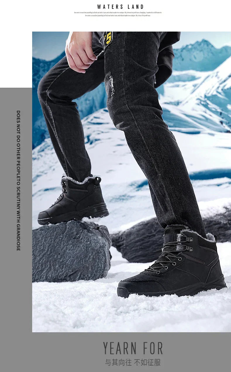 Male Boots Outdoor Non-Slip Hiking Boots Thickened Velvet Snow Boots Winter Boots Men Waterproof Snow Shoes For Man Good Quality