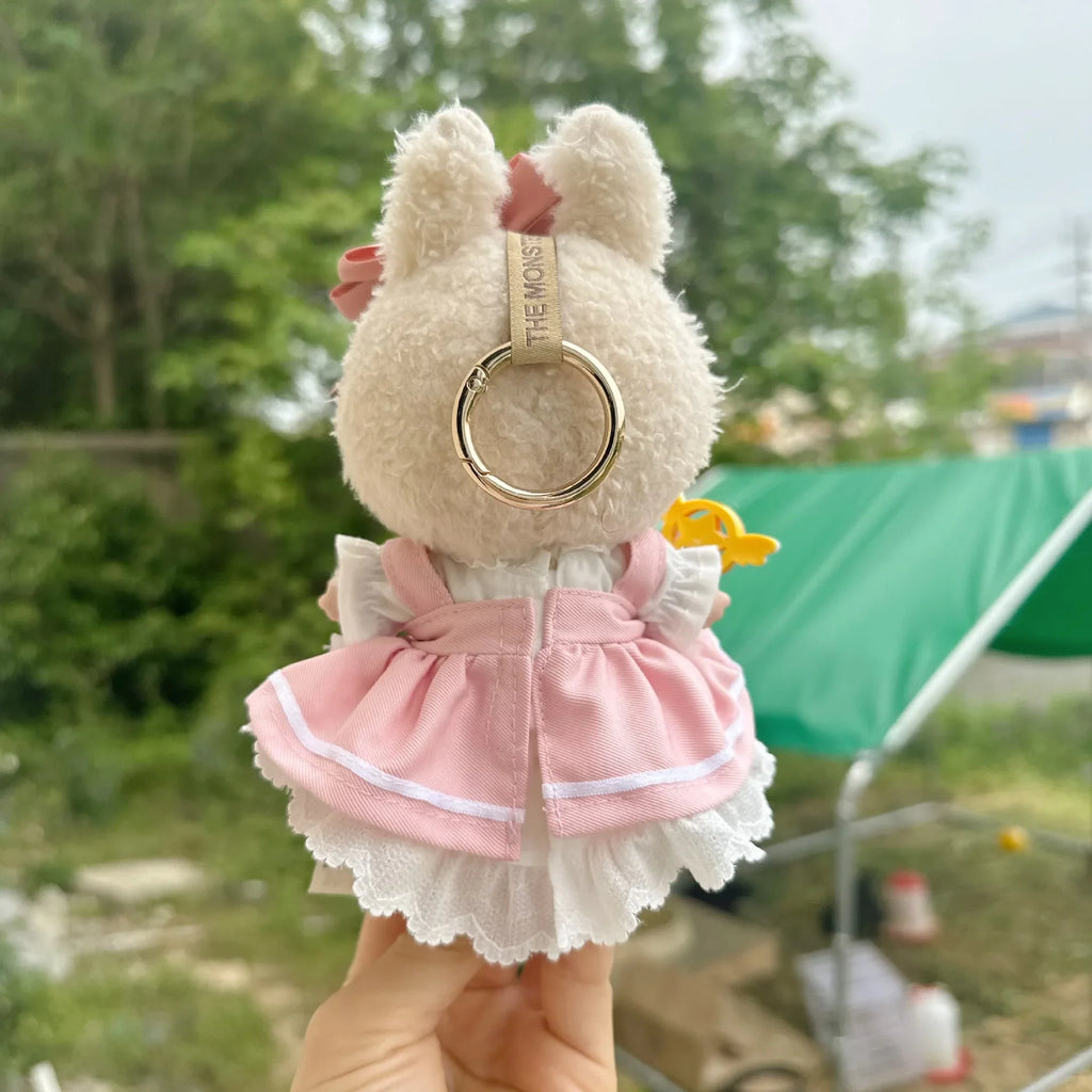 Labubu 17cm Clothes Outfit Accessories For Labubu Clothing Kid Gift Bow Pink Sakura Set Dress And Hairpin YB22A