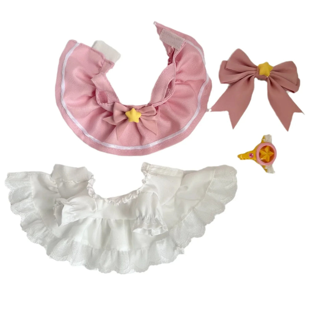 Labubu 17cm Clothes Outfit Accessories For Labubu Clothing Kid Gift Bow Pink Sakura Set Dress And Hairpin YB22A