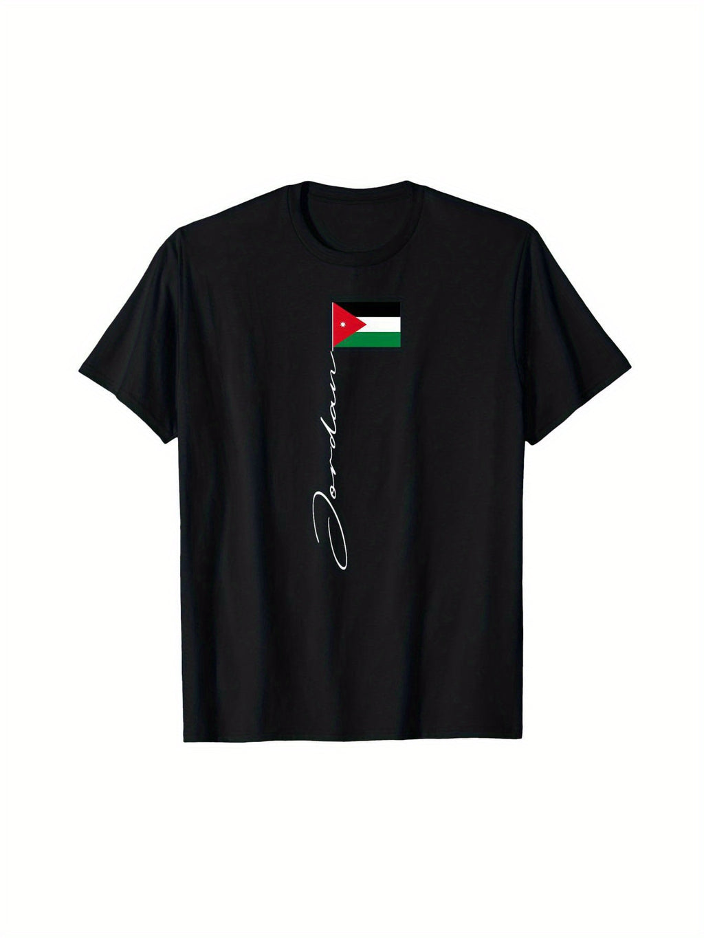 Jordan Signature Flagpole Patriotic Jordan Flag T-shirt, 100% Cotton Single Side Printed T-shirt, Men'S and Women'S Casual T-shirt, Valentine'S Day Gift, Black Short Sleeve