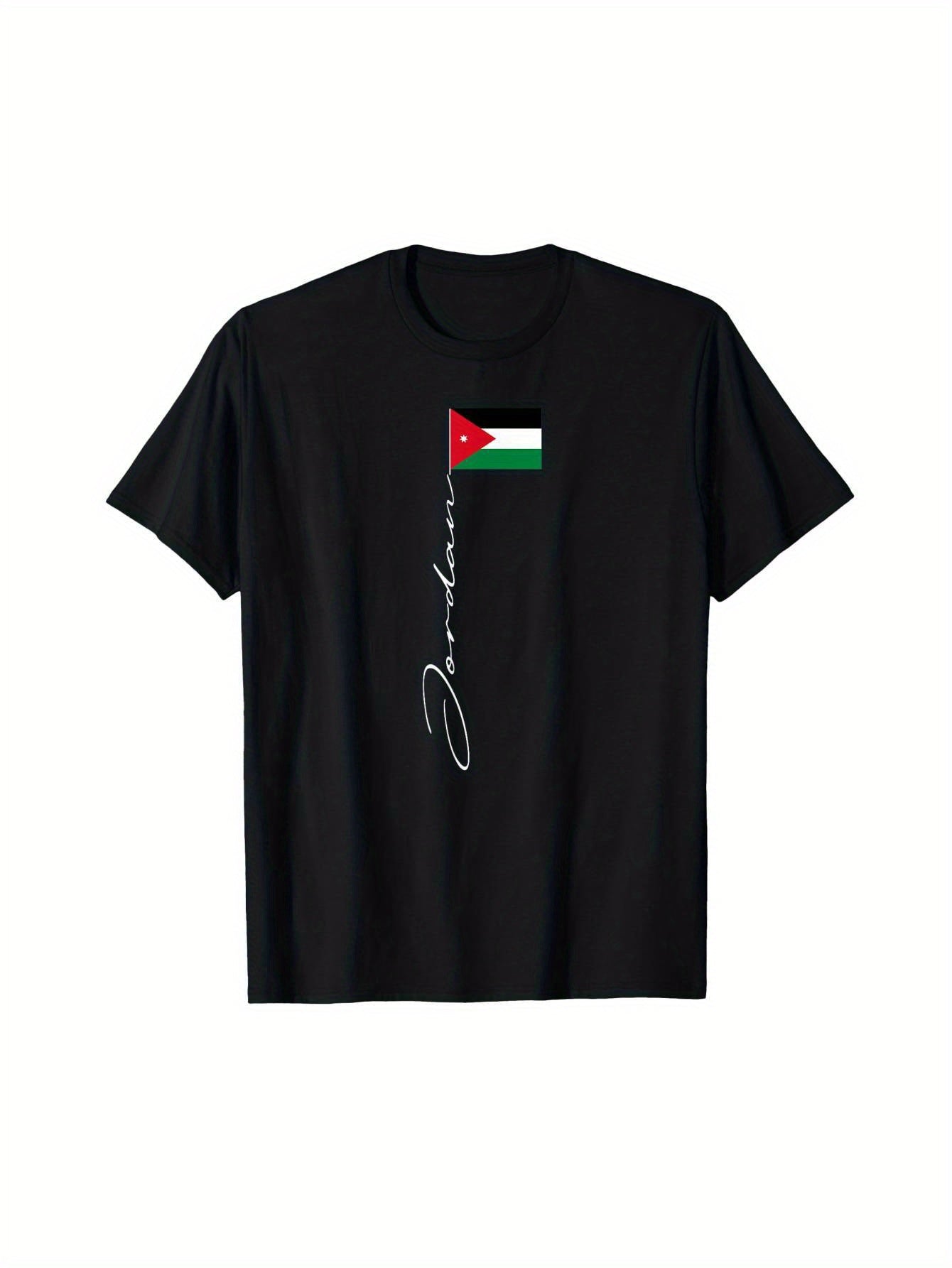 Jordan Signature Flagpole Patriotic Jordan Flag T-shirt, 100% Cotton Single Side Printed T-shirt, Men'S and Women'S Casual T-shirt, Valentine'S Day Gift, Black Short Sleeve